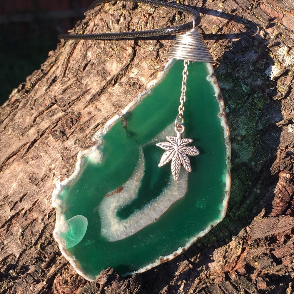Real Agate Slice Stone Necklace or car accessories